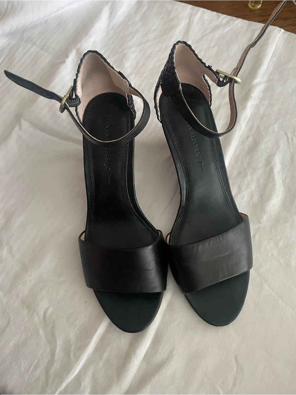 Banana Republic Black Leather Ankle-Strap Wedge Heels